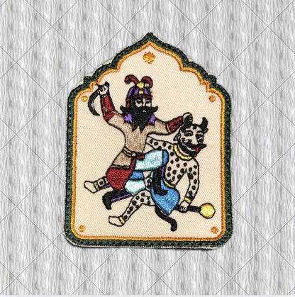 Rostam and White Div Persian Patch, Shahnameh Folk Art Badge, Iranian Mythology Sew-On Patch