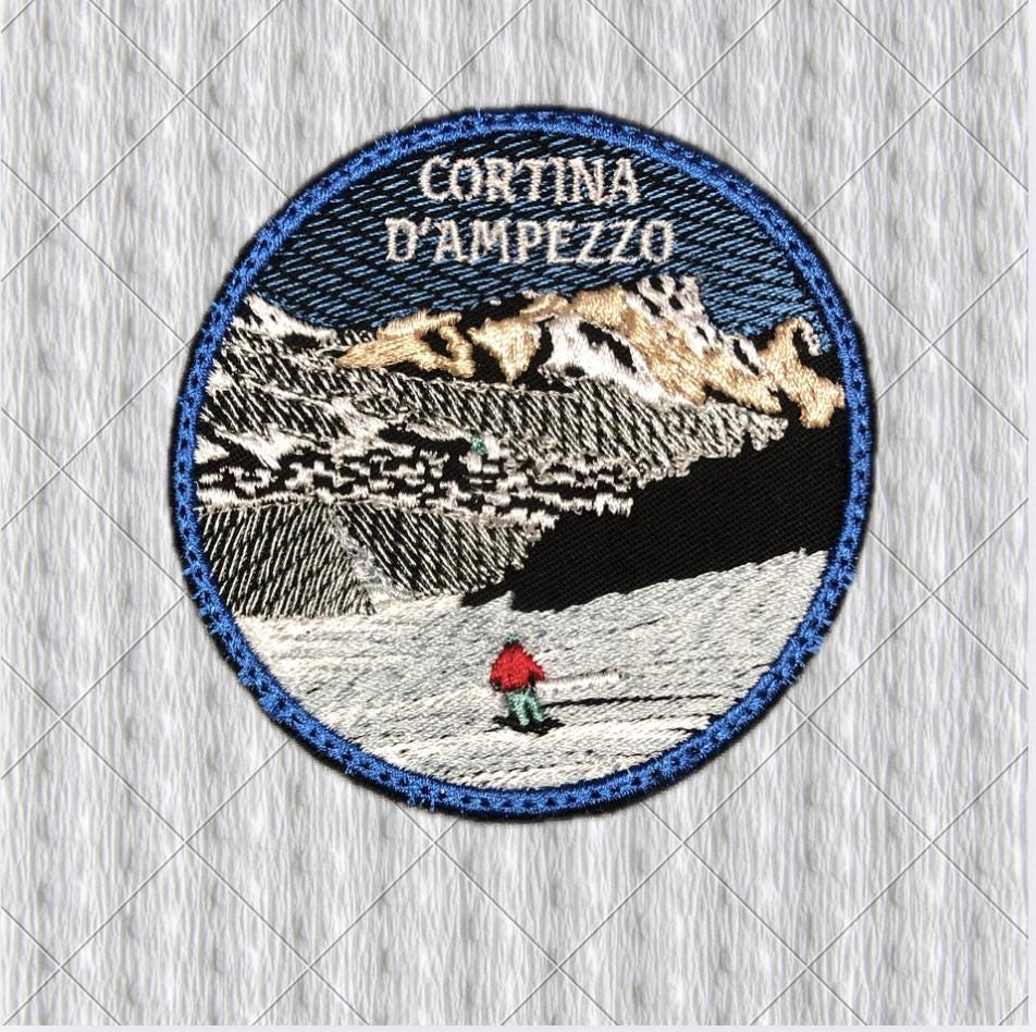 Cortina d’Ampezzo Embroidered Patch, Dolomites Ski Patch, Round Mountain Badge, Skier Gift