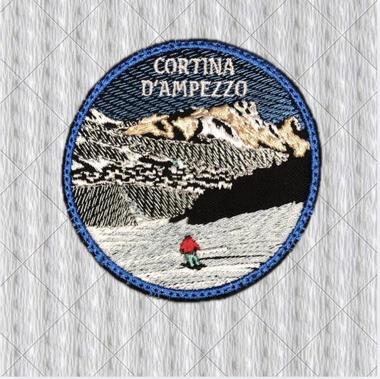 Cortina d’Ampezzo Embroidered Patch, Dolomites Ski Patch, Round Mountain Badge, Skier Gift