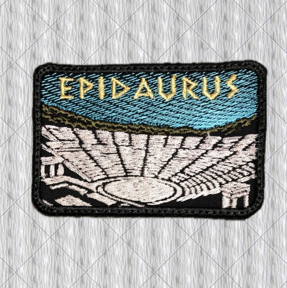 Epidaurus Theatre Embroidered Patch – Ancient Greek Amphitheatre Badge – Greece Travel Souvenir – 80 mm