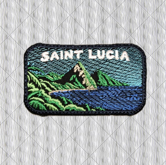 Saint Lucia Pitons Embroidered Patch, Caribbean Travel Souvenir, Tropical Island Iron-On Badge, 3.15 Inch Patch