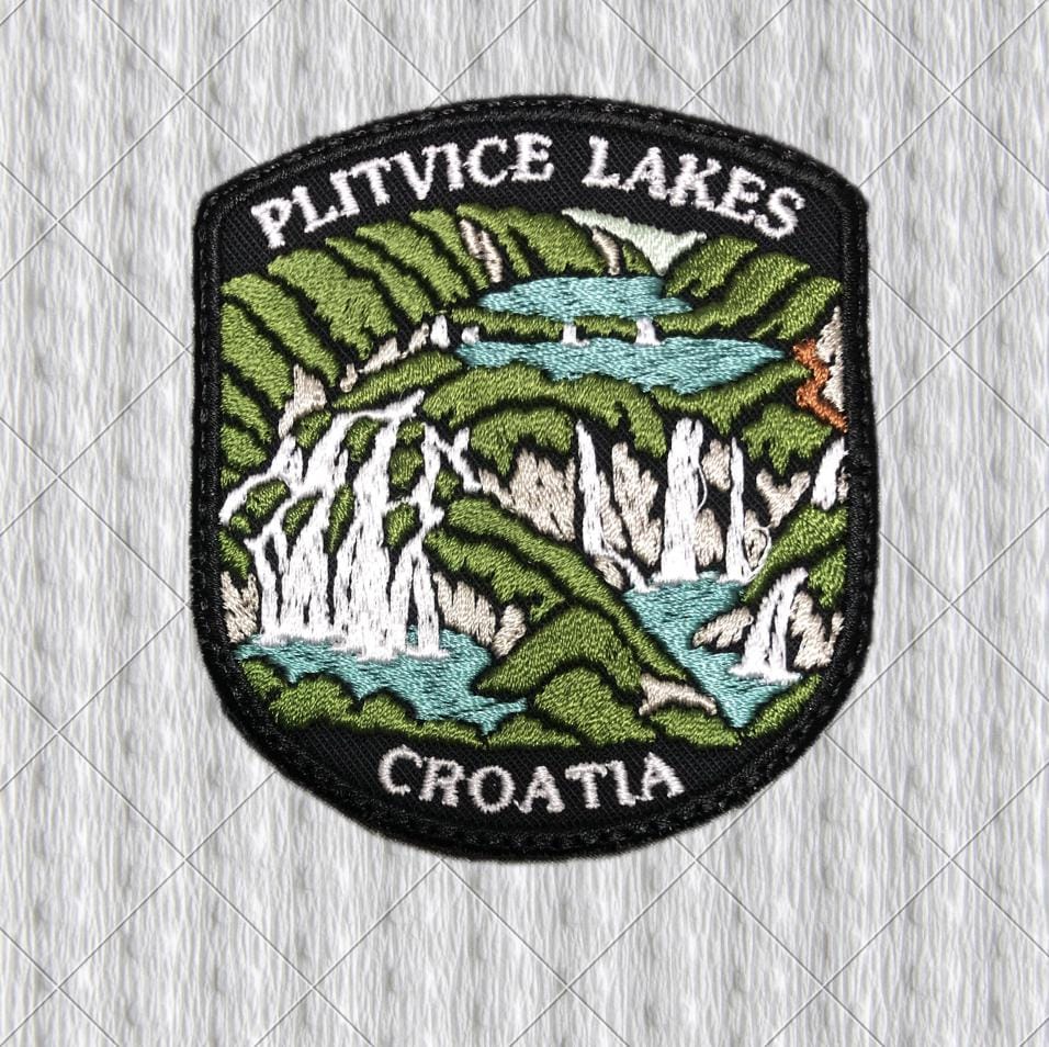 Plitvice Lakes Croatia Embroidered Patch – Croatian National Park Travel Badge – Waterfall Souvenir Patch