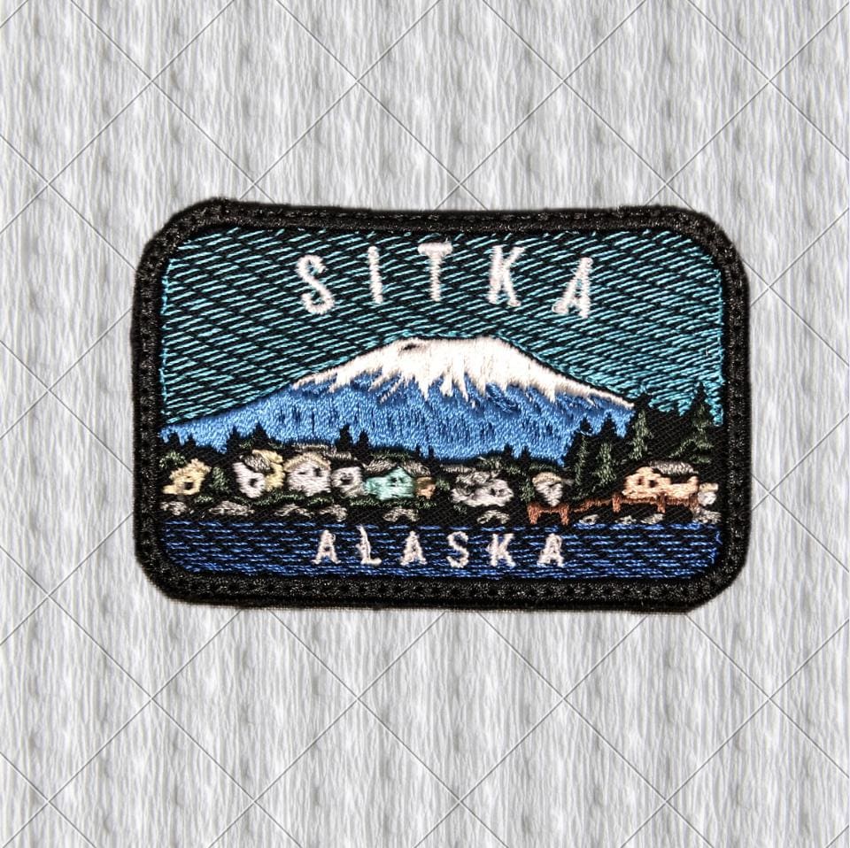 Sitka Alaska Embroidered Patch – Mount Edgecumbe Volcano – Coastal Landscape Travel Souvenir