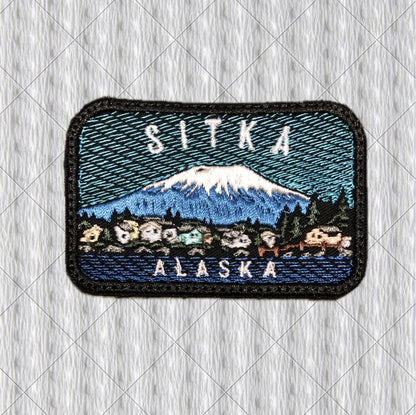 Sitka Alaska Embroidered Patch – Mount Edgecumbe Volcano – Coastal Landscape Travel Souvenir