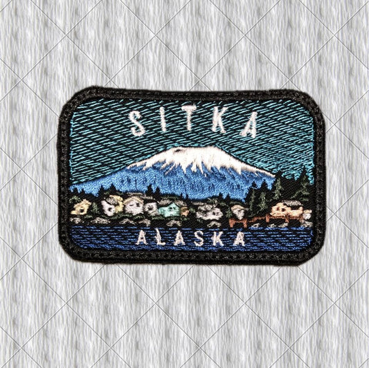 Sitka Alaska Embroidered Patch – Mount Edgecumbe Volcano – Coastal Landscape Travel Souvenir