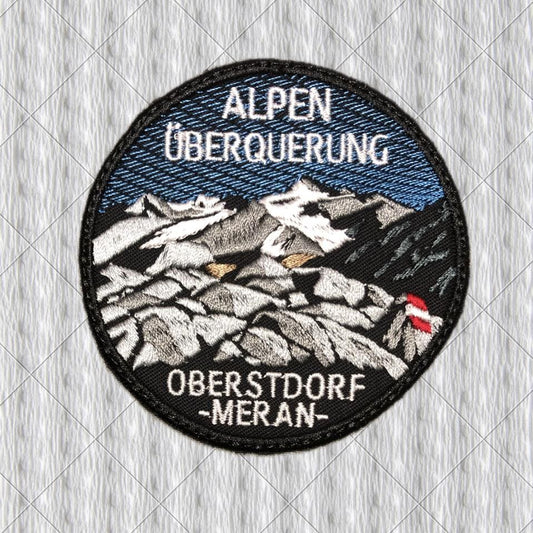 Oberstdorf Meran Embroidered Patch – Alpenüberquerung – Similaun Mountain – Alpine Hiking Souvenir – 80 mm