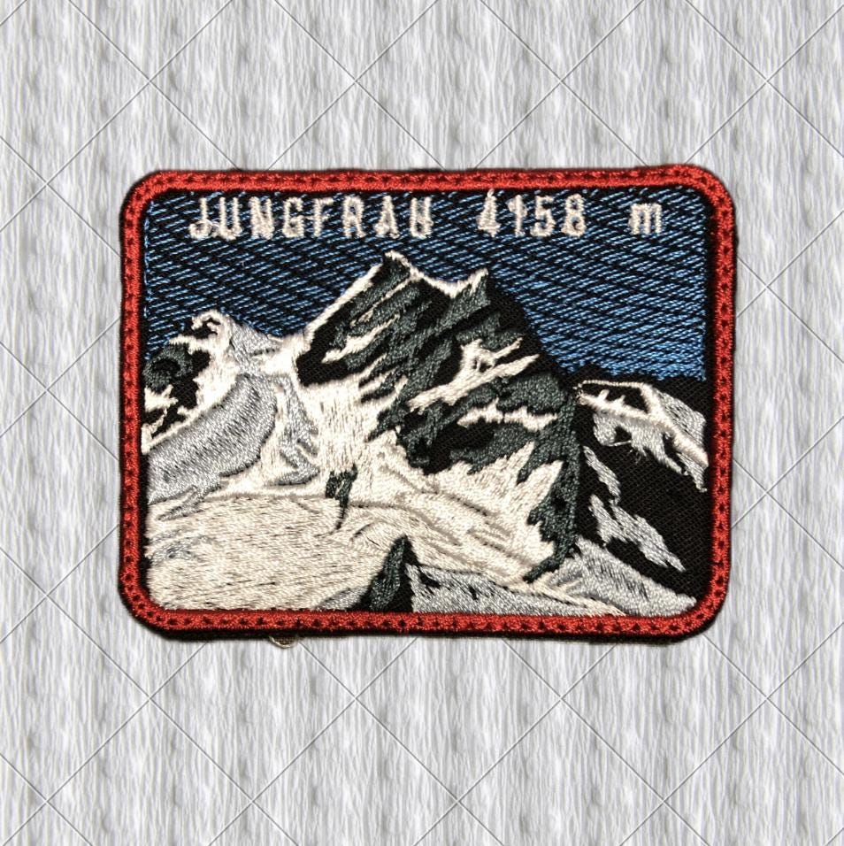 Jungfrau Embroidered Patch, Swiss Alps Mountain Badge, Switzerland Hiking Souvenir, Alpine Adventure Gift