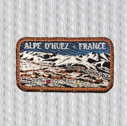 Alpe d’Huez France Ski Patch, French Alps Embroidered Patch, Skiers & Mountain Village, Winter Travel Souvenir