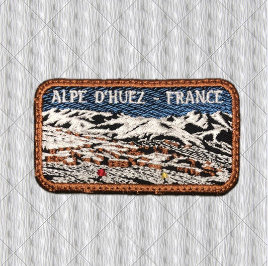Alpe d’Huez France Ski Patch, French Alps Embroidered Patch, Skiers & Mountain Village, Winter Travel Souvenir