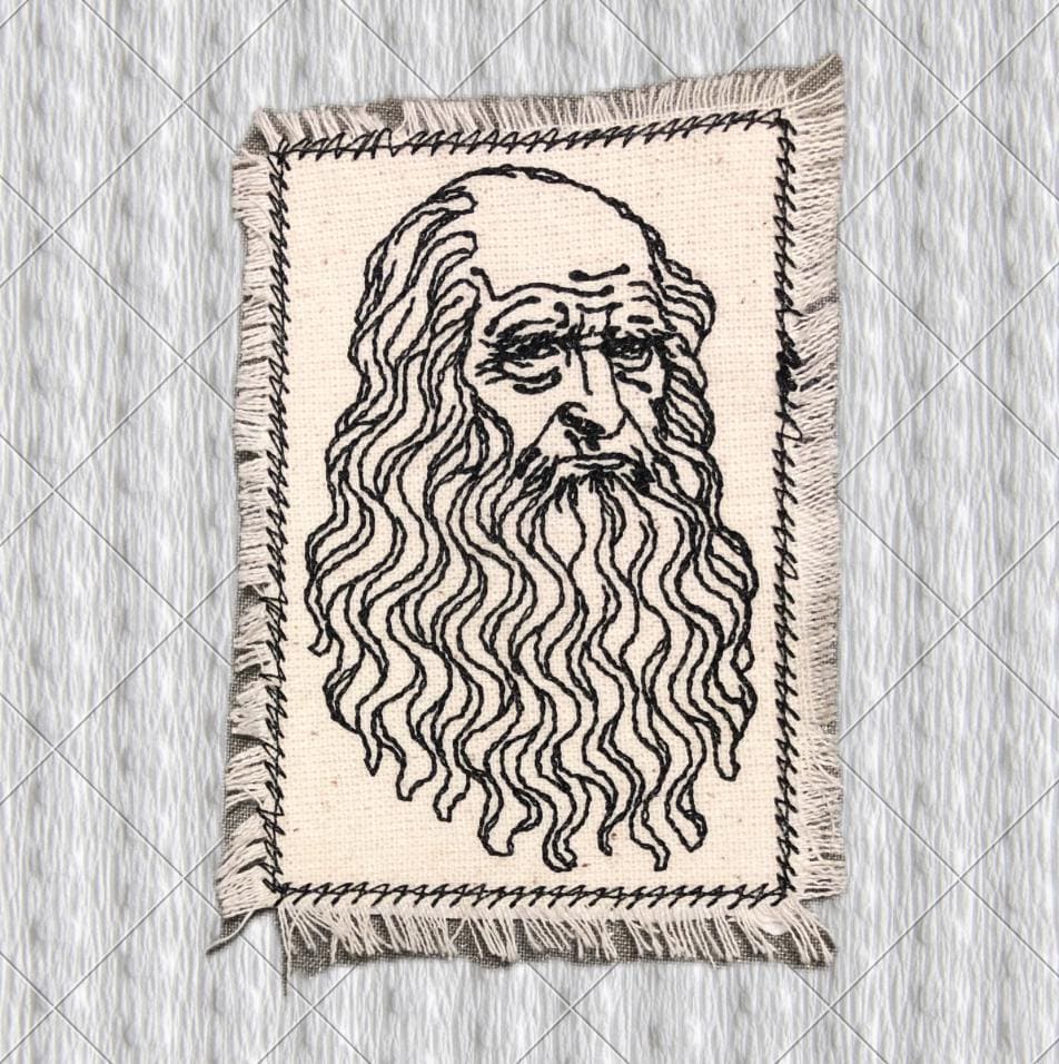 Leonardo da Vinci Embroidered Patch on Organic Cotton – Renaissance Art Portrait