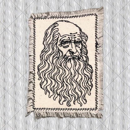 Leonardo da Vinci Embroidered Patch on Organic Cotton – Renaissance Art Portrait