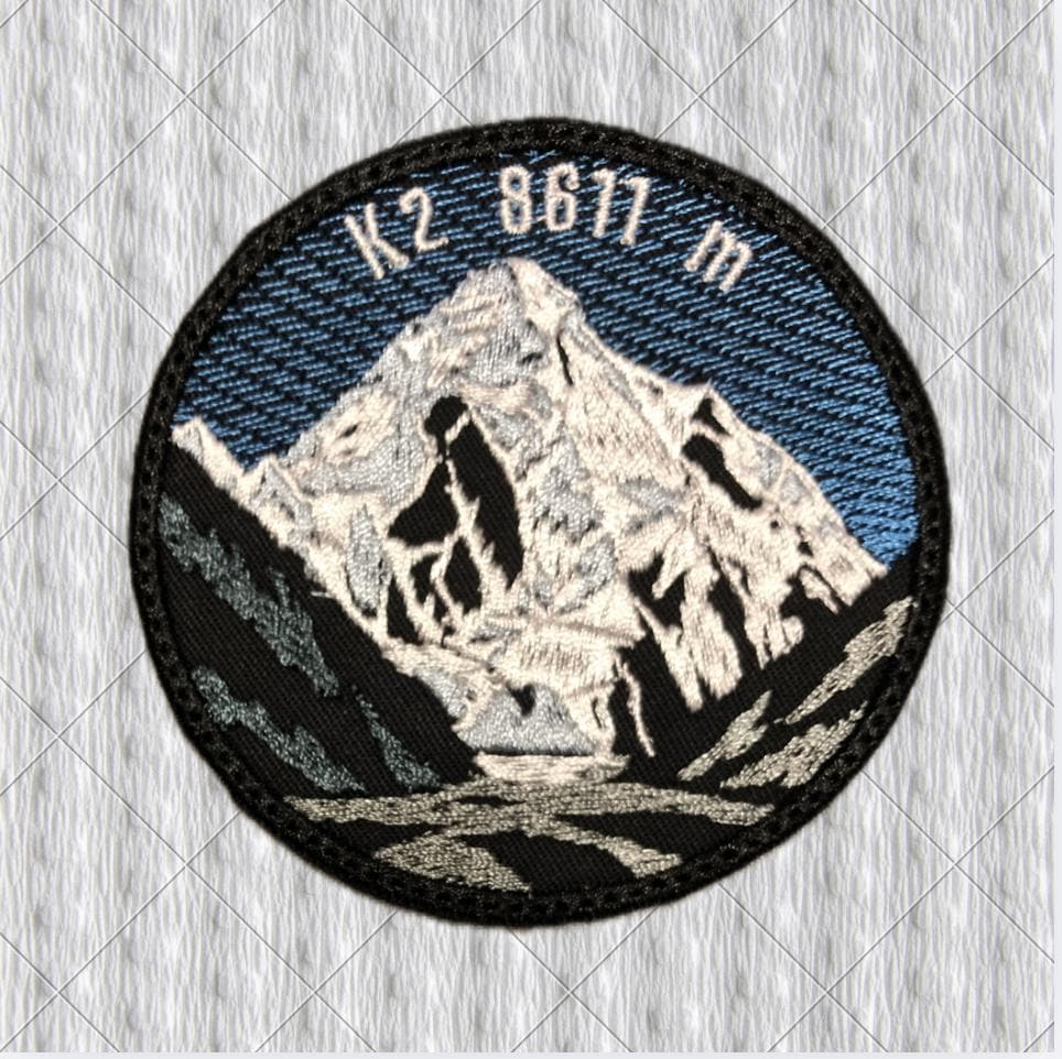 K2 Embroidered Patch, Karakoram Mountain, 80mm Round Black Twill Patch, Mountaineering Gift, Backpack Badge