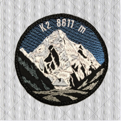 K2 Embroidered Patch, Karakoram Mountain, 80mm Round Black Twill Patch, Mountaineering Gift, Backpack Badge