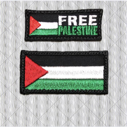 Free Palestine Patch Set – Slogan & Palestinian Flag – 2 Embroidered Patches – Palestine Solidarity