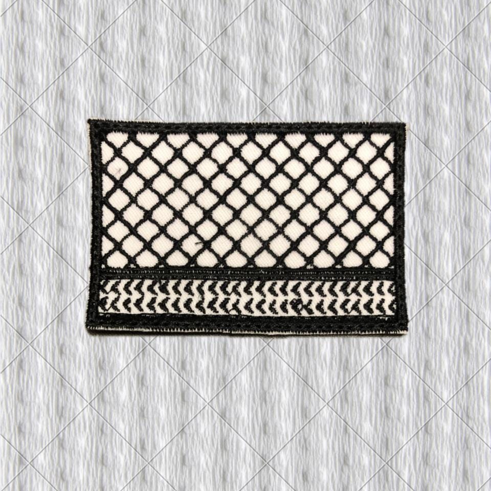Palestinian Keffiyeh Embroidered Patch, Black and White Kufiya Pattern, Palestine Heritage Sew-On Style Badge