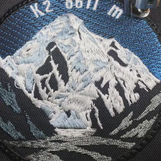 K2 Embroidered Patch, Karakoram Mountain, 80mm Round Black Twill Patch, Mountaineering Gift, Backpack Badge