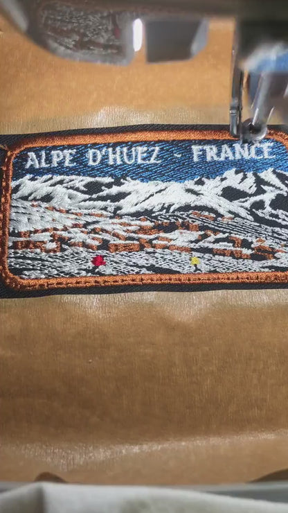 Alpe d’Huez France Ski Patch, French Alps Embroidered Patch, Skiers & Mountain Village, Winter Travel Souvenir