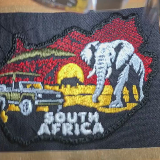 South Africa Safari Patch, Embroidered Country Map Badge with Safari Vehicle, Elephant, Giraffe and Rhino, Travel Souvenir