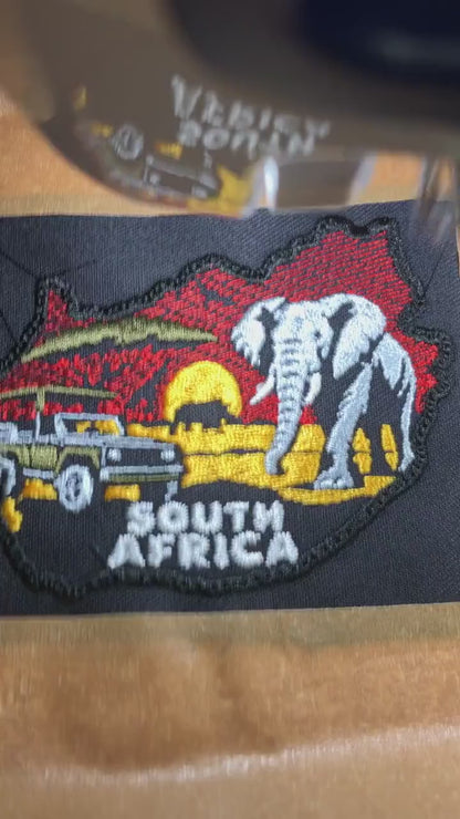 South Africa Safari Patch, Embroidered Country Map Badge with Safari Vehicle, Elephant, Giraffe and Rhino, Travel Souvenir
