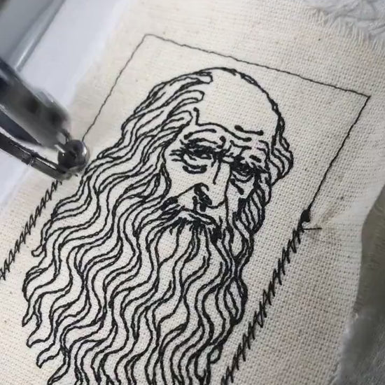 Leonardo da Vinci Embroidered Patch on Organic Cotton – Renaissance Art Portrait