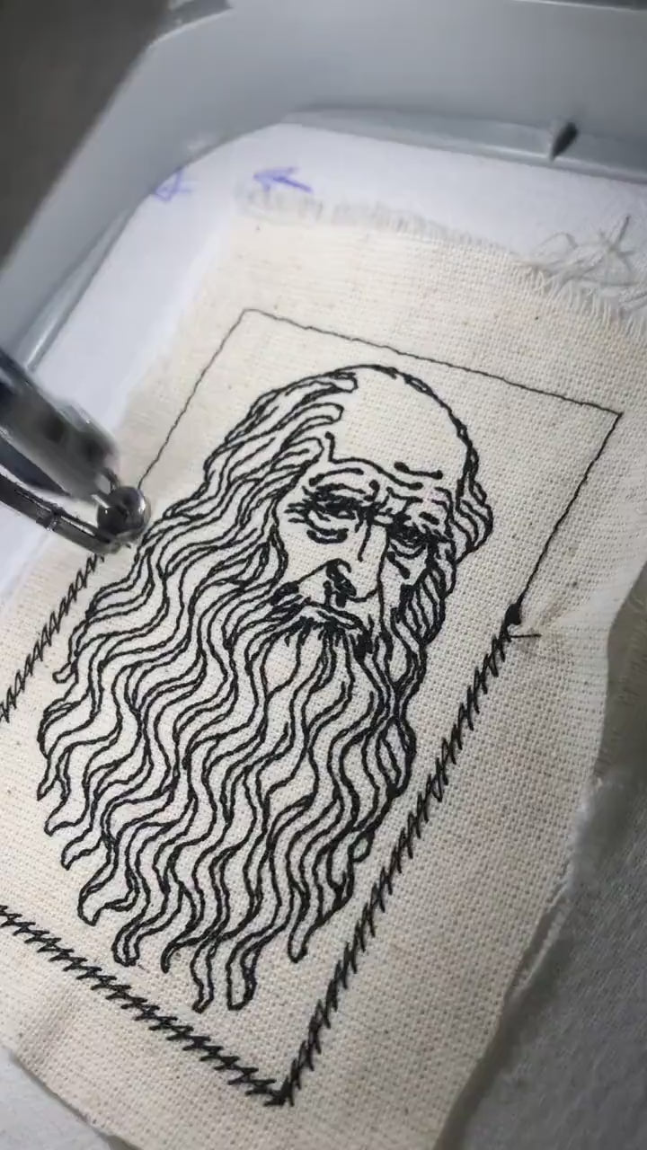 Leonardo da Vinci Embroidered Patch on Organic Cotton – Renaissance Art Portrait