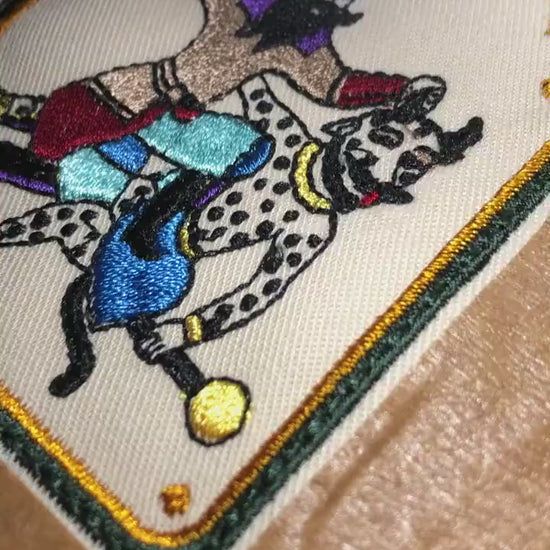 Rostam and White Div Persian Patch, Shahnameh Folk Art Badge, Iranian Mythology Sew-On Patch