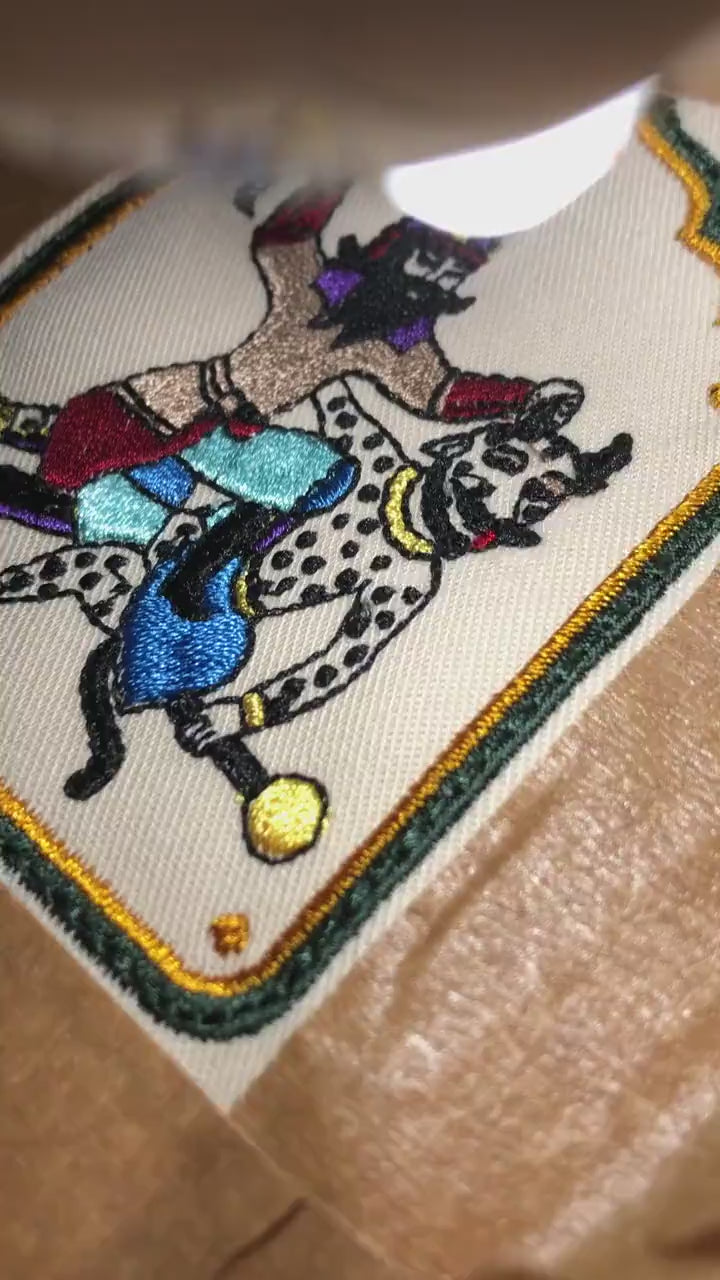 Rostam and White Div Persian Patch, Shahnameh Folk Art Badge, Iranian Mythology Sew-On Patch
