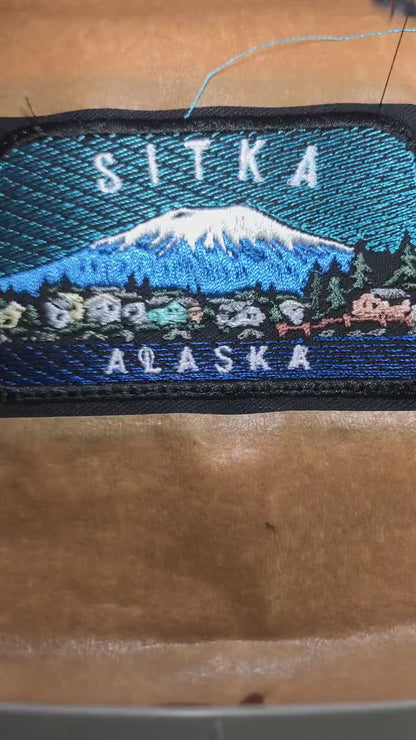 Sitka Alaska Embroidered Patch – Mount Edgecumbe Volcano – Coastal Landscape Travel Souvenir