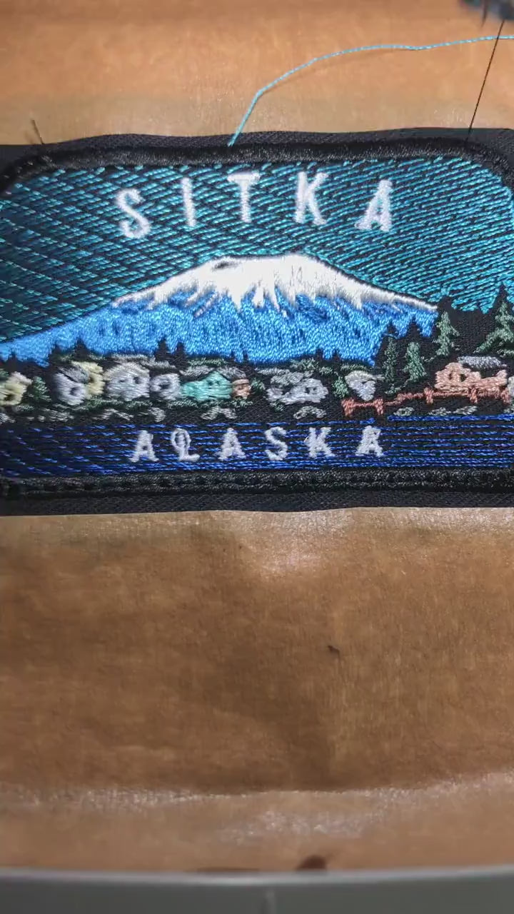 Sitka Alaska Embroidered Patch – Mount Edgecumbe Volcano – Coastal Landscape Travel Souvenir