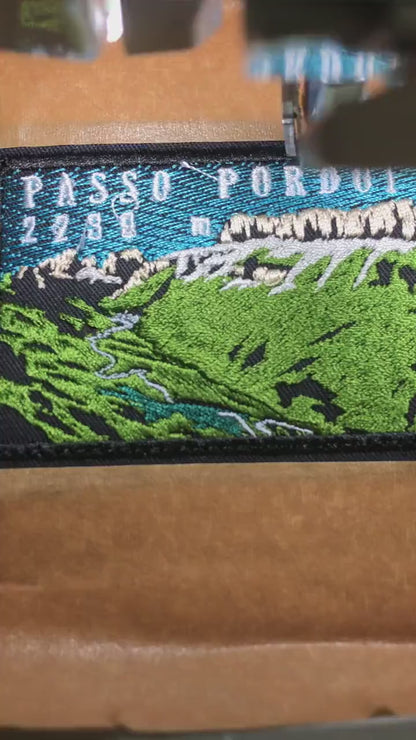 Passo Pordoi 2239 m Embroidered Patch – Italian Dolomites Mountain Badge – Hiking, Cycling and Travel Souvenir Patch