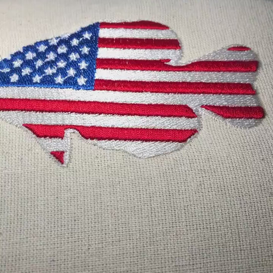 Machine Embroidery files, Crappie fish USA flag, American Flag, PES, DST, xxx, hus & more