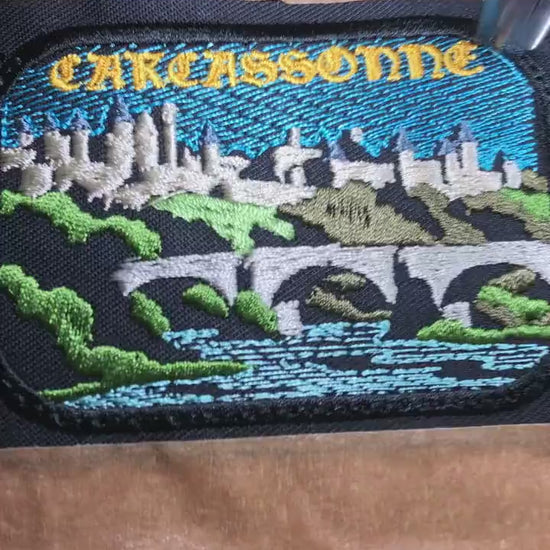 Carcassonne Embroidered Patch – Medieval Castle & Pont Vieux Bridge – France Souvenir – Travel Badge