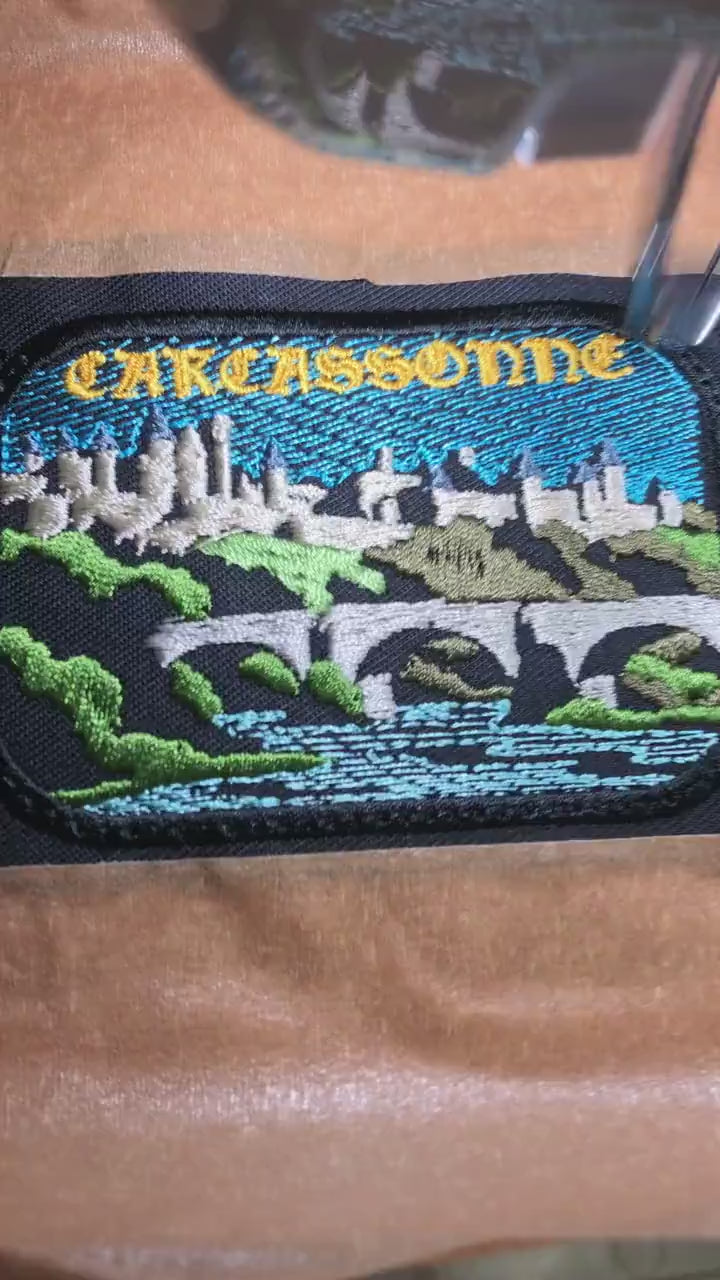 Carcassonne Embroidered Patch – Medieval Castle & Pont Vieux Bridge – France Souvenir – Travel Badge