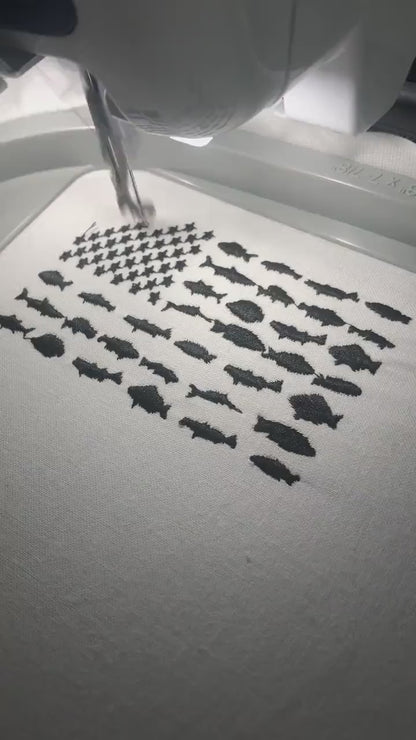 Machine Embroidery files, fish USA flag, American Flag, PES, DST, xxx, hus & more