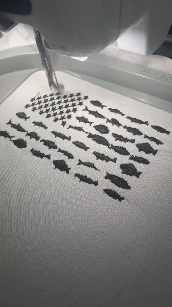 Machine Embroidery files, fish USA flag, American Flag, PES, DST, xxx, hus & more