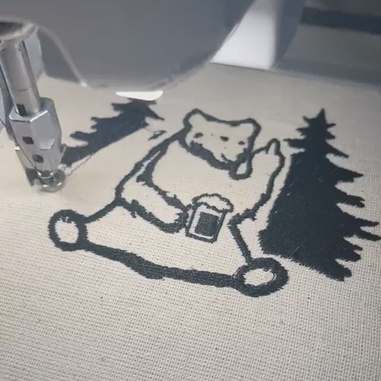 Machine Embroidery files, Bear Drinking Beer, Camping Scene, Wild Life Decor, PES, dst, xxx, hus & more