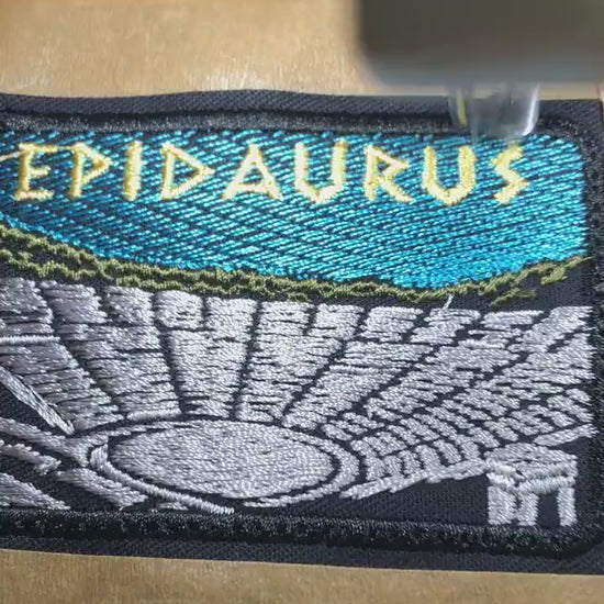 Epidaurus Theatre Embroidered Patch – Ancient Greek Amphitheatre Badge – Greece Travel Souvenir – 80 mm
