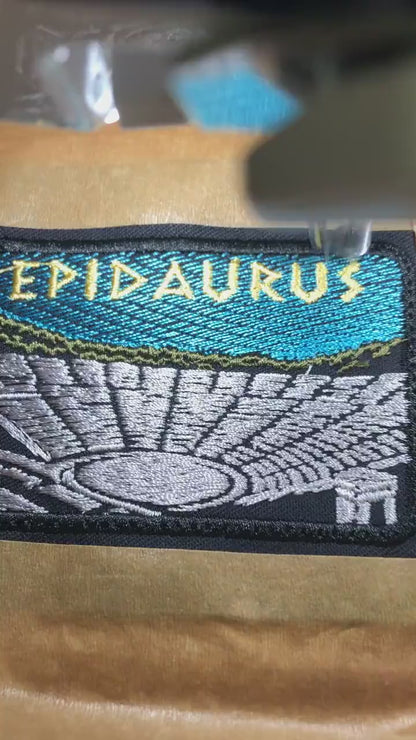 Epidaurus Theatre Embroidered Patch – Ancient Greek Amphitheatre Badge – Greece Travel Souvenir – 80 mm